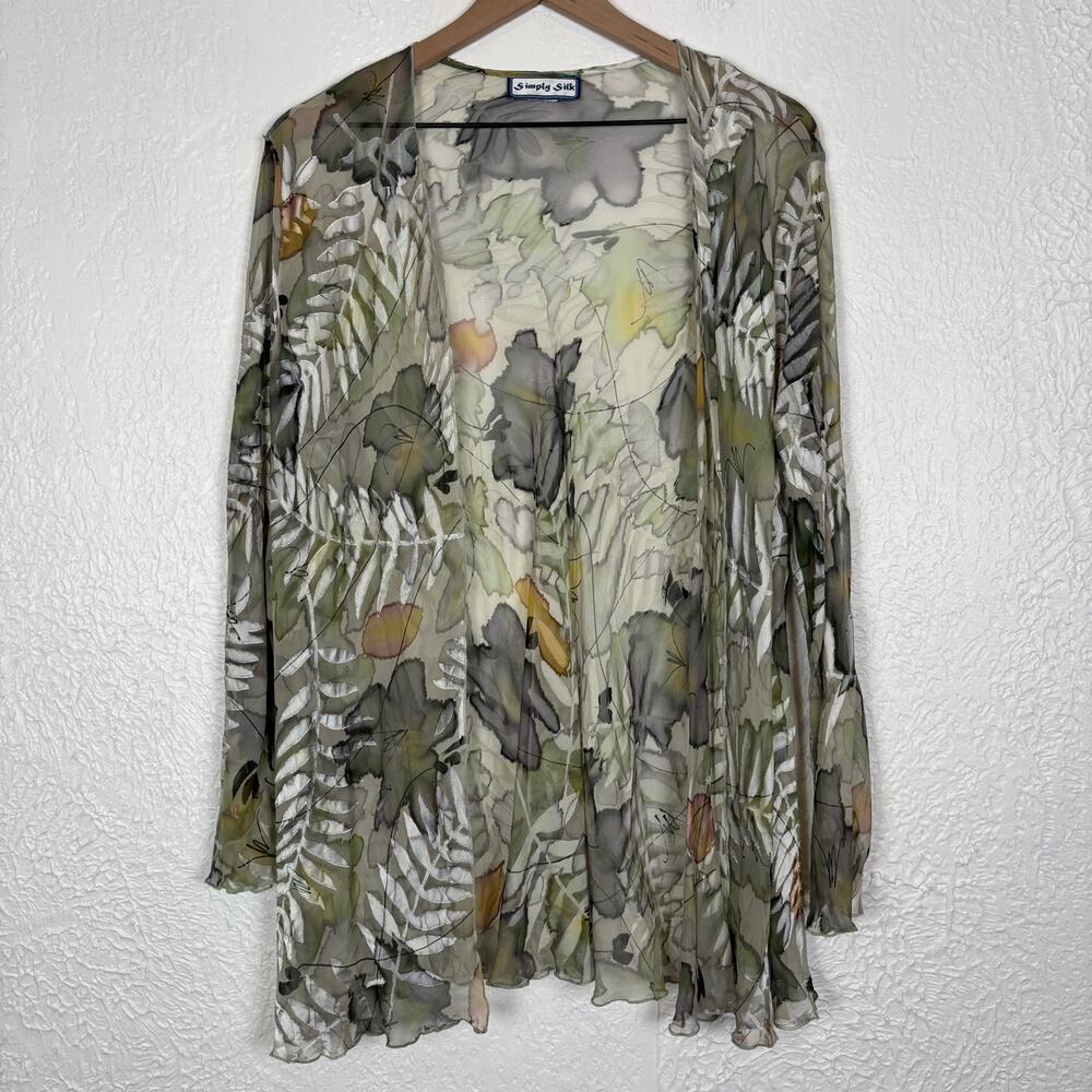 Simply Silk Watercolor Floral Sheer Long Sleeve Open Front Cardigan